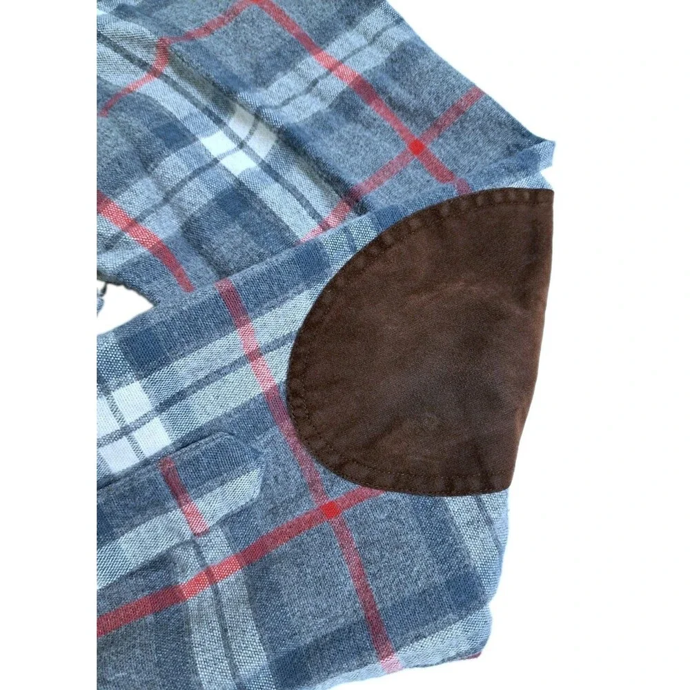 J Crew Men's Medium Flannel Mercantile Flex Shirt Gray Red Long Sleeve Button
